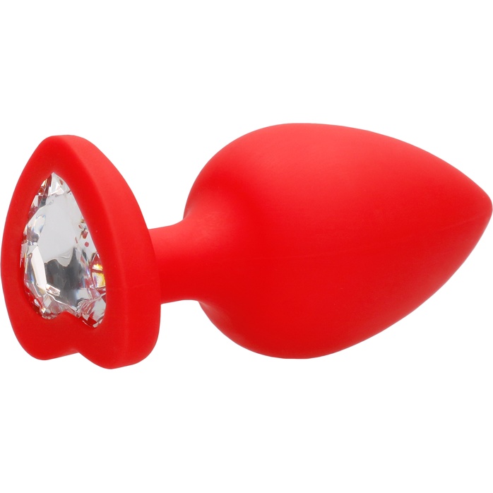 Красная анальная пробка с прозрачным стразом Extra Large Diamond Heart Butt Plug - 9,5 см - Ouch!. Фотография 7.