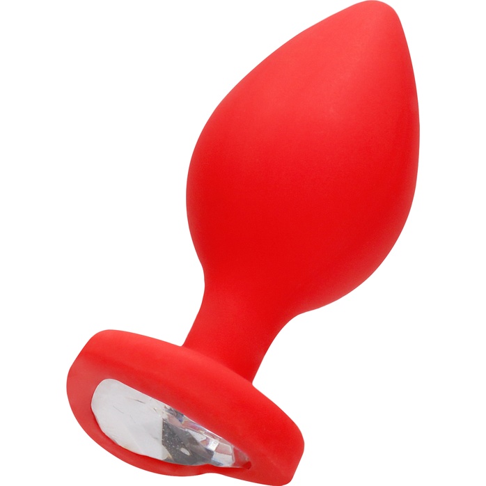 Красная анальная пробка с прозрачным стразом Extra Large Diamond Heart Butt Plug - 9,5 см - Ouch!