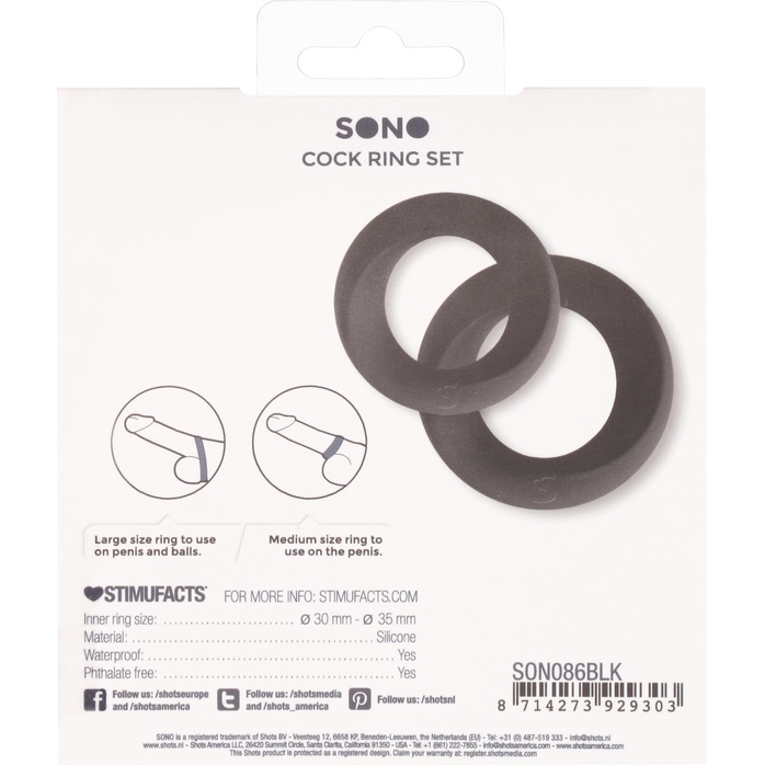 Набор из двух черных эрекционных колец N 86 Cock Ring Set - Sono. Фотография 7.