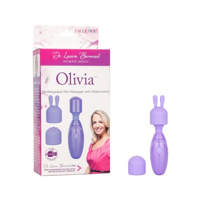 Фиолетовый мини-массажер Rechargeable Mini Massager with Attachments - Dr. Laura Berman Collection. Фотография 2.