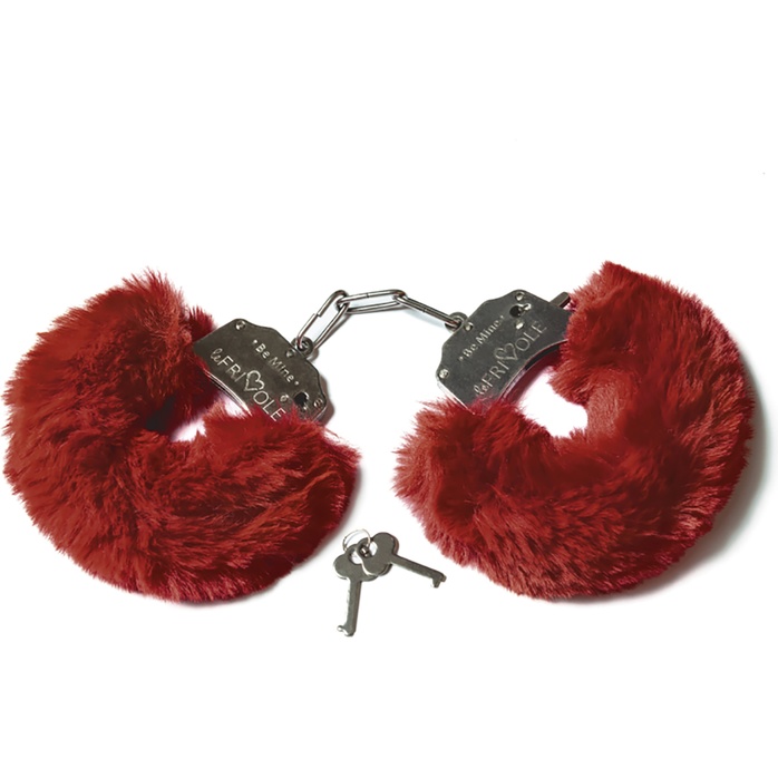 Шикарные бордовые меховые наручники с ключиками - Be Mine
