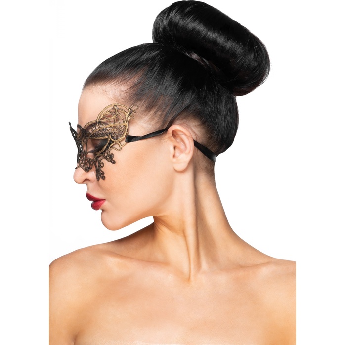 Золотистая карнавальная маска Спика - 963-ХХ - Карнавальные маски. Фотография 2.