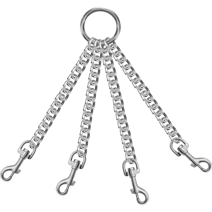 Четыре серебристые цепи с карабинами на кольце - BDSM
