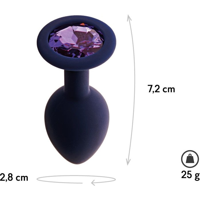 Черничная анальная пробка с фиолетовым кристаллом Gamma S - 7,2 см - Core collection. Фотография 3.