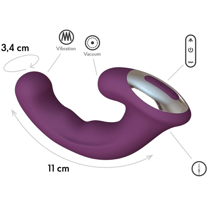Фиолетовый вибратор Phoenix с вакуумной стимуляцией клитора - 18 см - Infinite collection. Фотография 3.