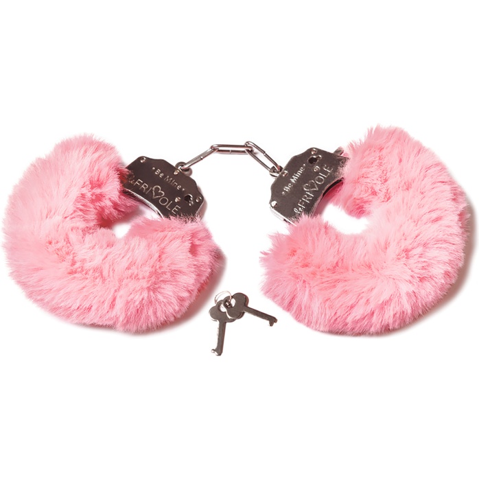 Розовые наручники с пушистым мехом и ключиками - Be Mine