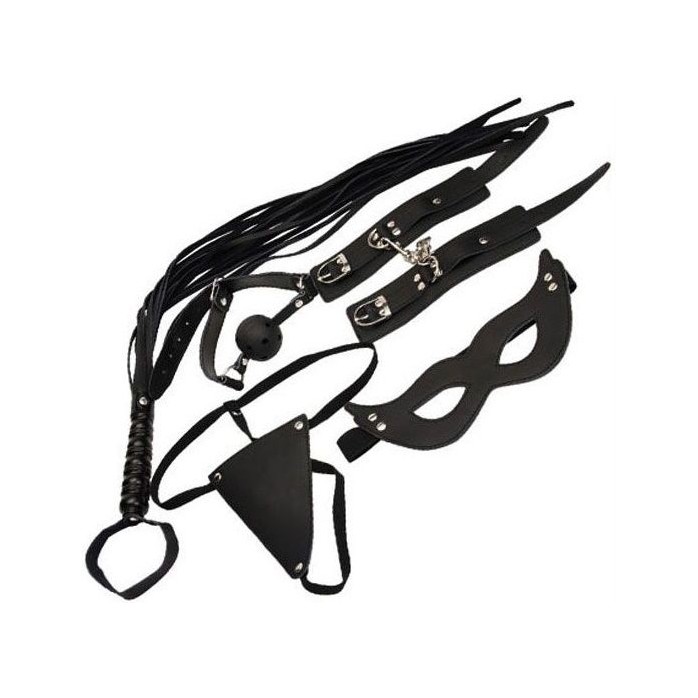 Оригинальный БДСМ-набор: маска, кляп, наручники, стринги, флогер