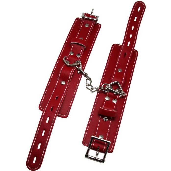 Красные регулируемые наручники с фиксацией на карабинах. Фотография 4.