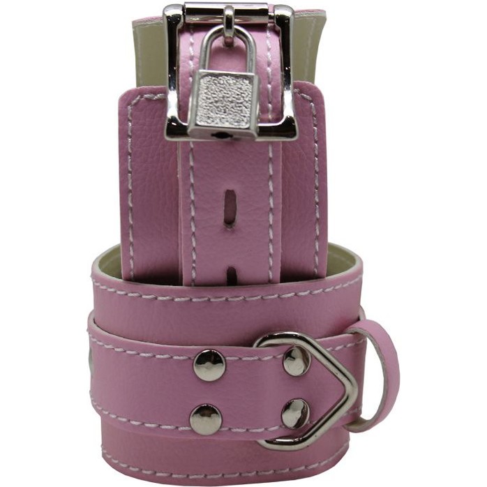 Розовые регулируемые наручники с фиксацией на карабинах. Фотография 2.