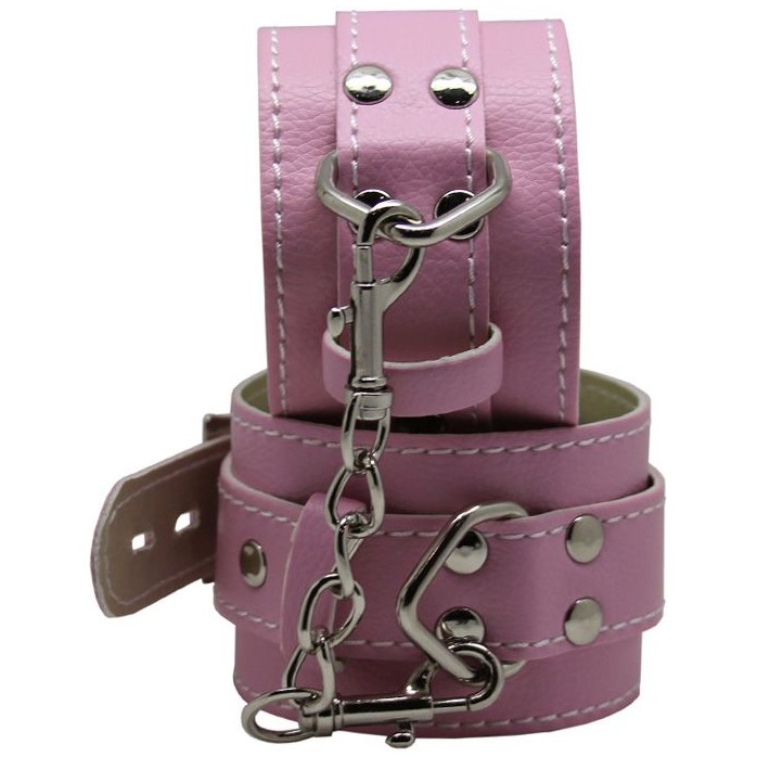 Розовые регулируемые наручники с фиксацией на карабинах. Фотография 3.