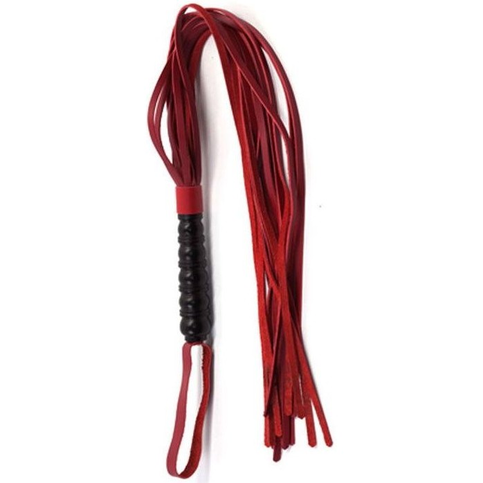 Красная многохвостовая плеть с черной ручкой - 82 см