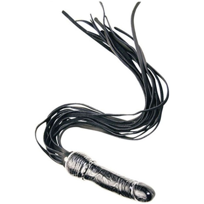 Черная плеть с рукоятью-фаллосом - 74 см