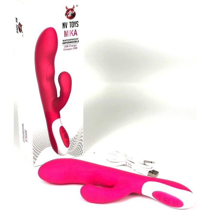 Ярко-розовый вибратор-кролик Mika - 21,5 см