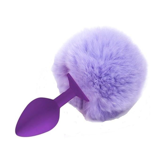 Фиолетовая анальная пробка с пушистым сиреневым хвостиком зайки