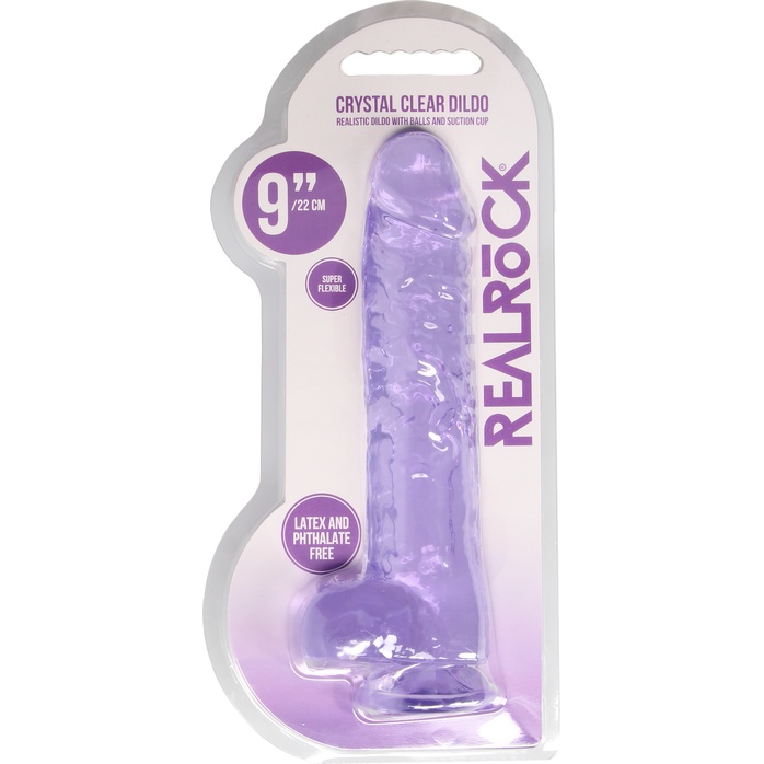 Фиолетовый фаллоимитатор Realrock Crystal Clear 9 inch - 25 см - RealRock. Фотография 5.