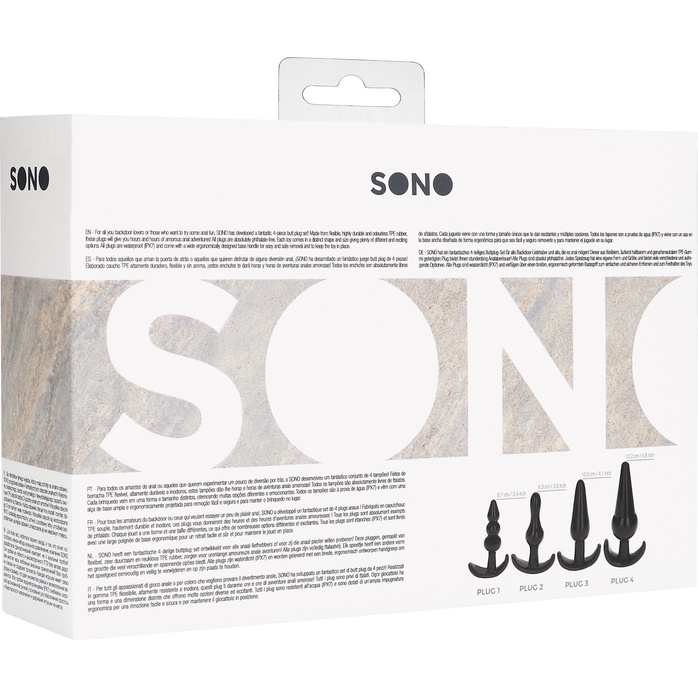 Набор из 4 черных анальных пробок N80 4-Piece Butt Plug Set - Sono. Фотография 11.