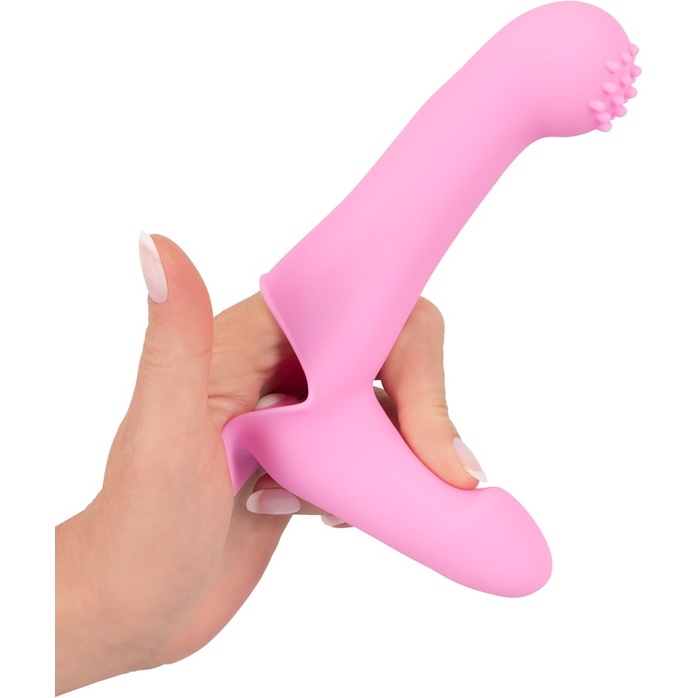 Нежно-розовая двойная вибронасадка на палец Vibrating Finger Extension - 17 см - You2Toys. Фотография 4.