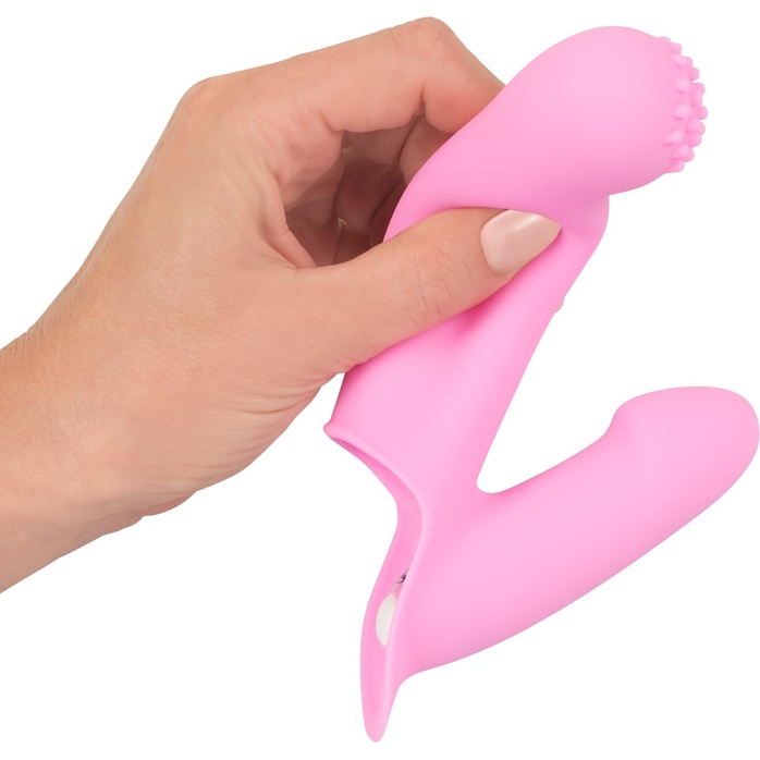 Нежно-розовая двойная вибронасадка на палец Vibrating Finger Extension - 17 см - You2Toys. Фотография 5.