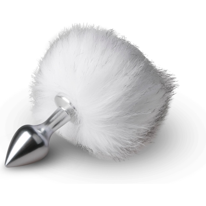 Серебристая анальная пробка с белым хвостиком Bunny Tail Plug - Fetish Collection