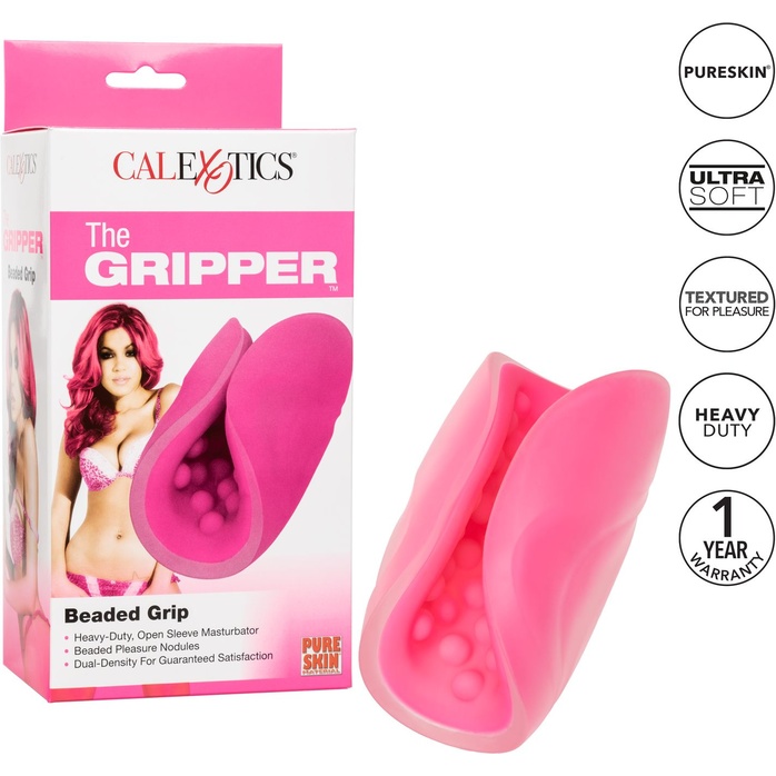 Розовый рельефный мастурбатор Beaded Grip - The Gripper. Фотография 6.