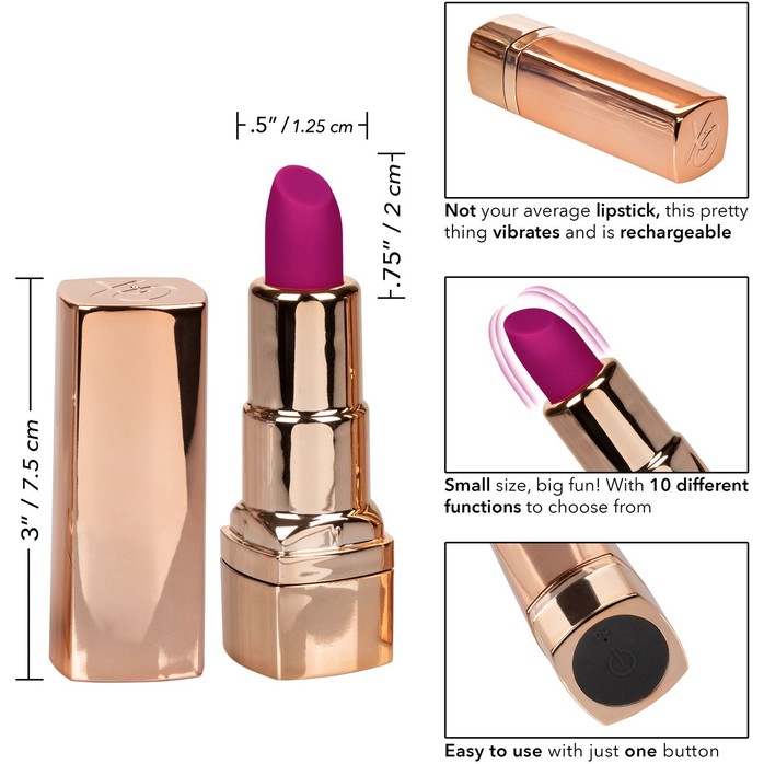 Золотистый вибратор-помада с пурпурным мягким кончиком Hide Play Rechargeable Lipstick. Фотография 5.