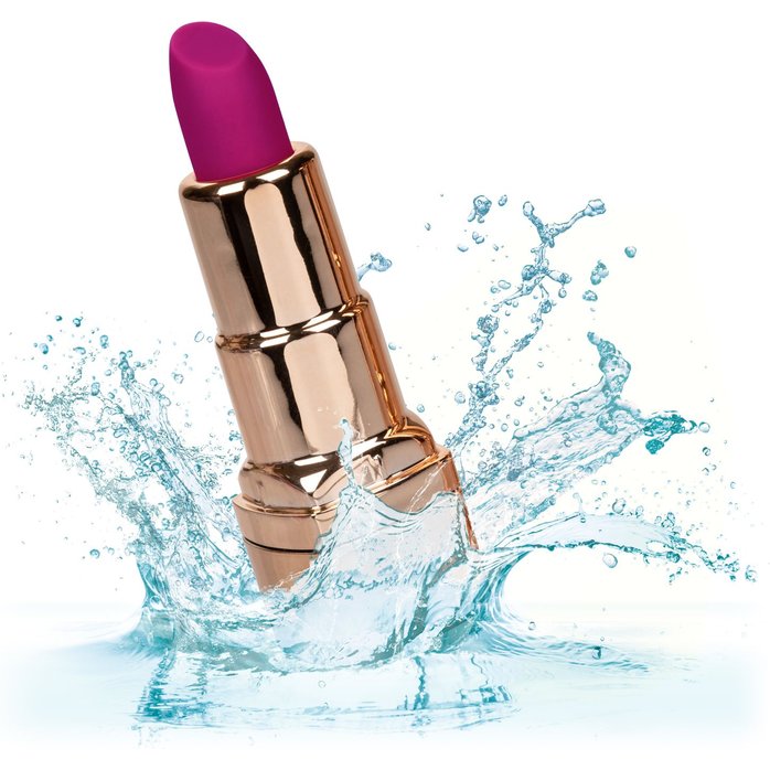 Золотистый вибратор-помада с пурпурным мягким кончиком Hide Play Rechargeable Lipstick. Фотография 8.
