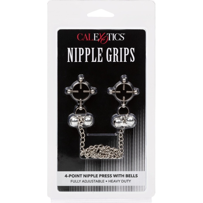 Металлические зажимы для сосков на цепочке Nipple Grips 4-Point Nipple Press with Bells - Nipple Play. Фотография 5.