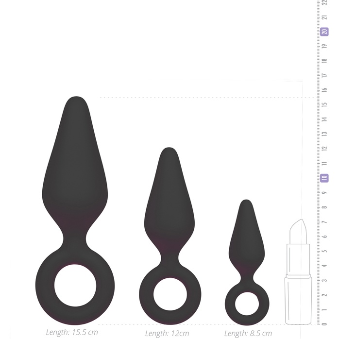 Набор из 3 черных анальных пробок Pointy Plug Set - Anal Collection. Фотография 4.