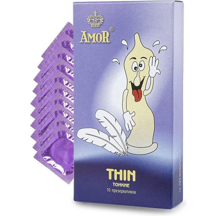Супертонкие презервативы AMOR Thin Яркая линия - 10 шт