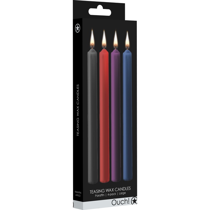 Набор из 4 разноцветных восковых свечей Teasing Wax Candles Large - Ouch!. Фотография 6.