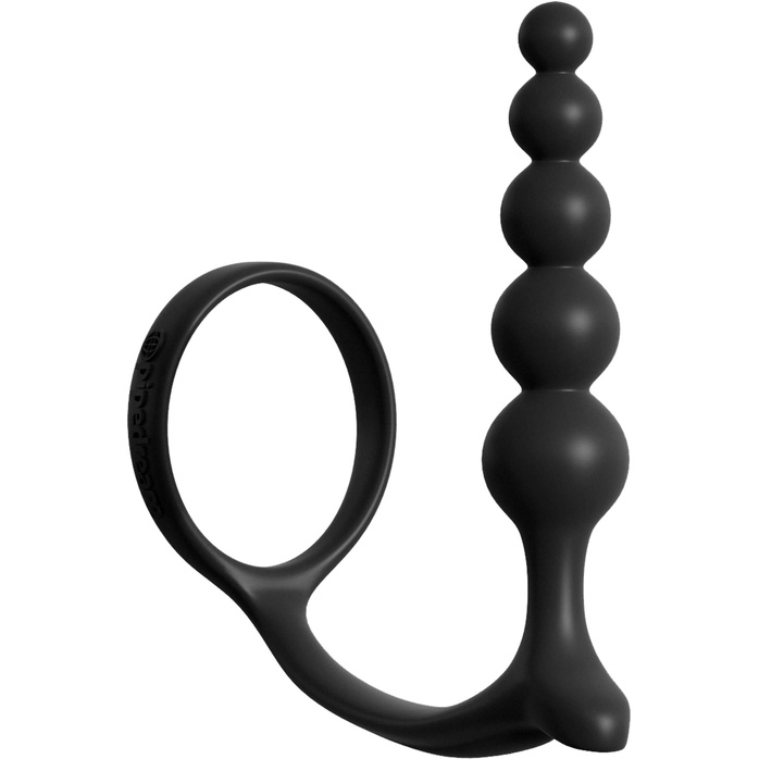 Черная анальная цепочка с эрекционным кольцом Ass-gasm Cockring Anal Beads - Anal Fantasy Collection. Фотография 2.