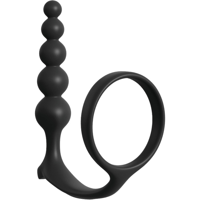 Черная анальная цепочка с эрекционным кольцом Ass-gasm Cockring Anal Beads - Anal Fantasy Collection. Фотография 3.