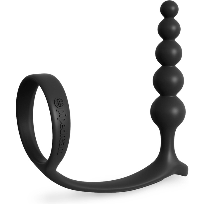 Черная анальная цепочка с эрекционным кольцом Ass-gasm Cockring Anal Beads - Anal Fantasy Collection