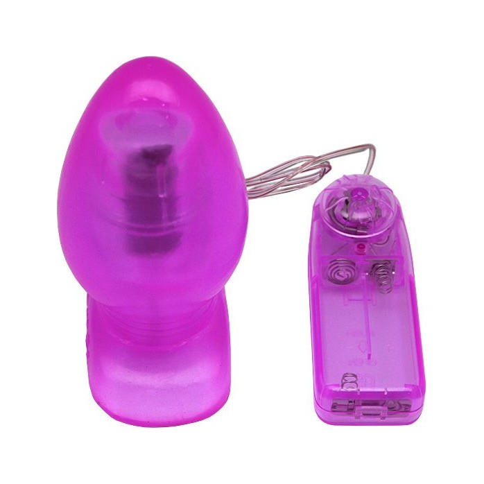 Фиолетовая анальная вибропробка с проводным пультом - 11 см. Фотография 2.
