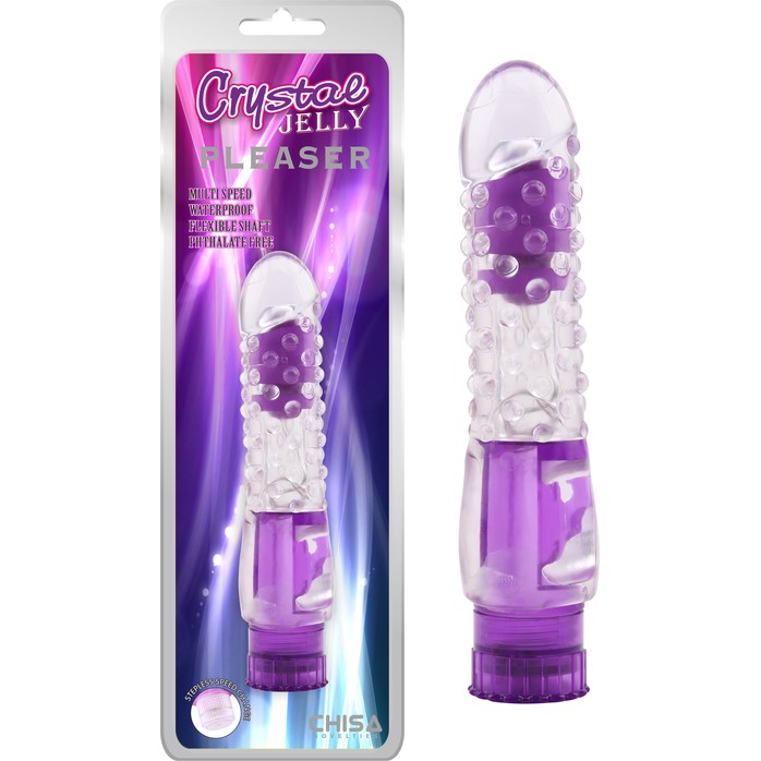 Фиолетовый вибратор Pleaser с шишечками - 16,2 см - Crystal Jelly. Фотография 2.