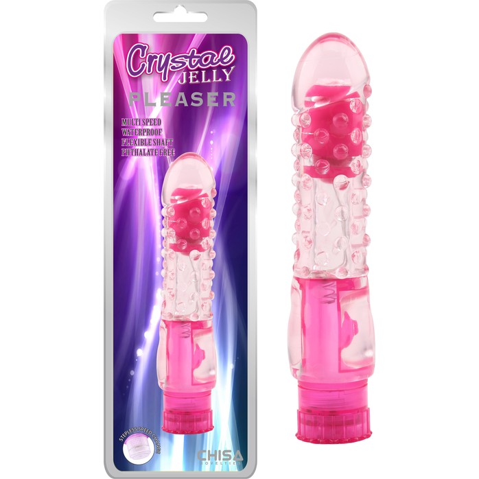 Розовый вибратор Pleaser с шишечками - 16,2 см - Crystal Jelly. Фотография 2.