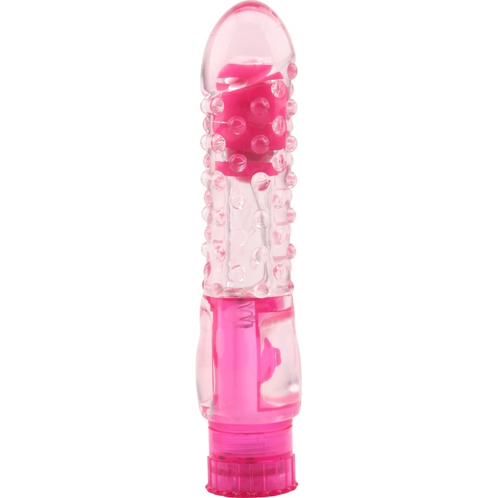 Розовый вибратор Pleaser с шишечками - 16,2 см - Crystal Jelly