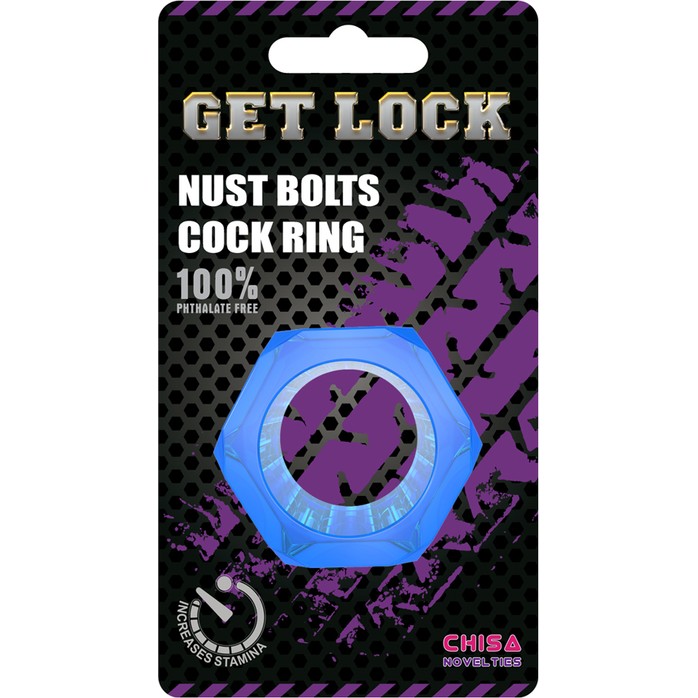 Синее эрекционное кольцо-шестигранник Nust Bolts Cock Ring - Get Lock. Фотография 2.
