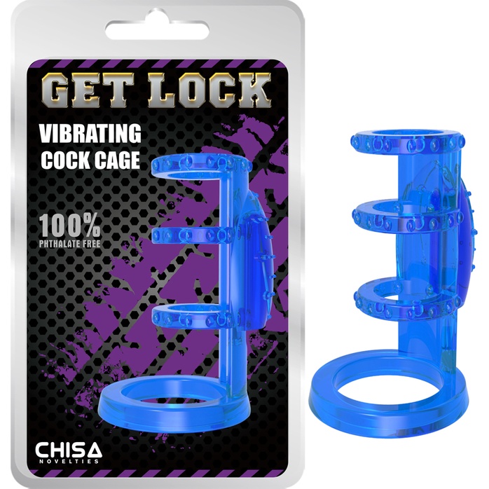 Синяя насадка-клетка с вибрацией Vibrating Cock Cage - 7,6 см - Get Lock. Фотография 2.