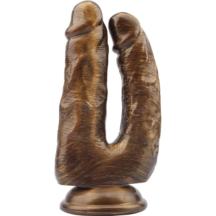 Золотистый анально-вагинальный фаллоимитатор Dick Cumming - 18 см - Dark Muscle