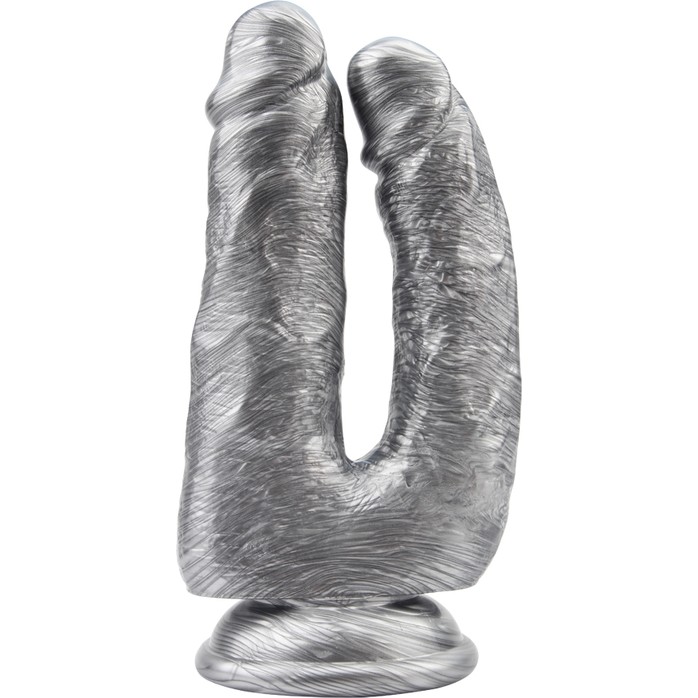 Серебристый анально-вагинальный фаллоимитатор Dick Cumming - 18 см - Dark Muscle