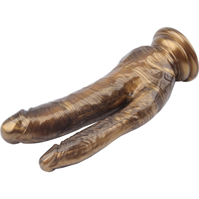 Золотистый анально-вагинальный фаллоимитатор Ivana Havesex - 19,5 см - Dark Muscle. Фотография 2.