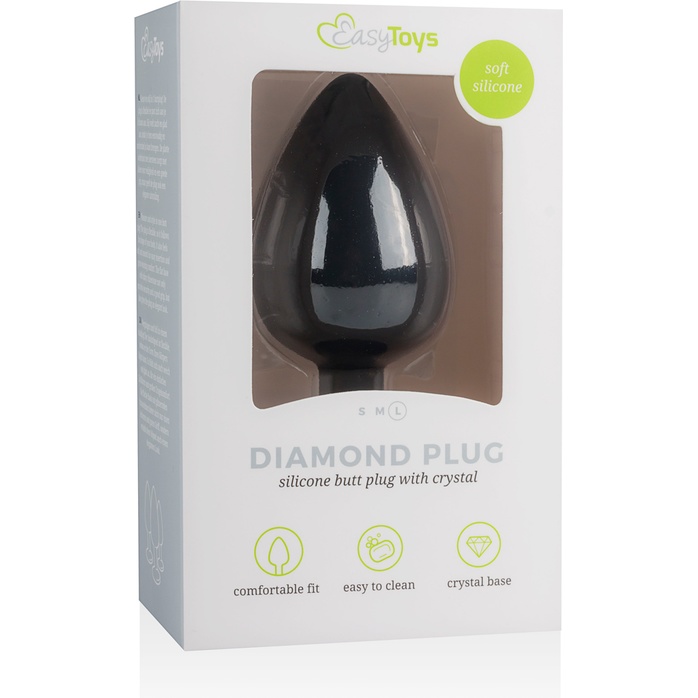 Черная анальная пробка с кристаллом Diamond Plug Large - 10 см - Anal Collection. Фотография 4.