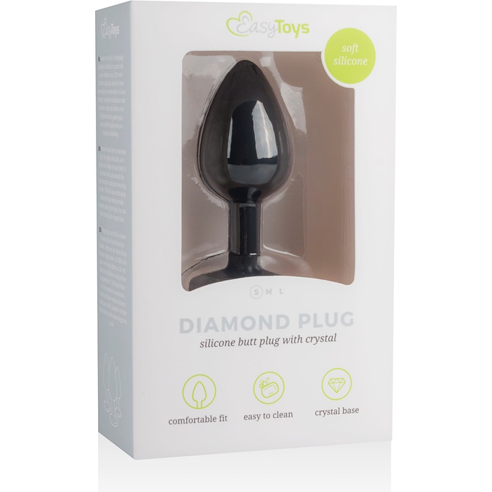 Черная анальная пробка с кристаллом Diamond Plug Small - 7,5 см - Anal Collection. Фотография 4.