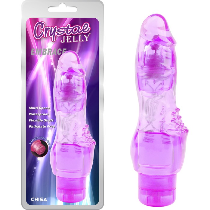 Фиолетовый вибратор Embrace с шипиками - 19 см - Crystal Jelly. Фотография 2.