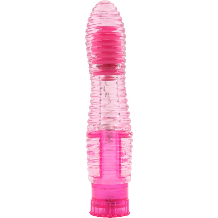 Розовый вибратор с рёбрышками Lines Exciter - 16,2 см - Crystal Jelly