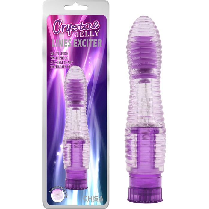 Фиолетовый вибратор с рёбрышками Lines Exciter - 16,2 см - Crystal Jelly. Фотография 2.