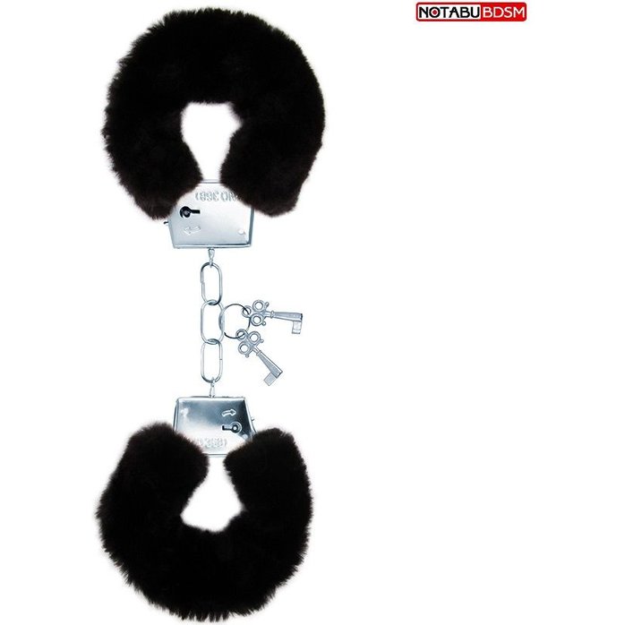 Черные меховые наручники на сцепке с ключиками - NOTABU