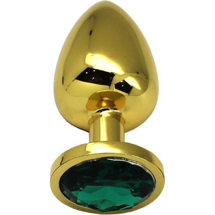 Золотистая анальная втулка с изумрудным кристаллом - 9,5 см