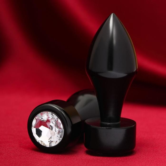 Черная анальная пробка Пуля с прозрачным кристаллом - Оки-Чпоки